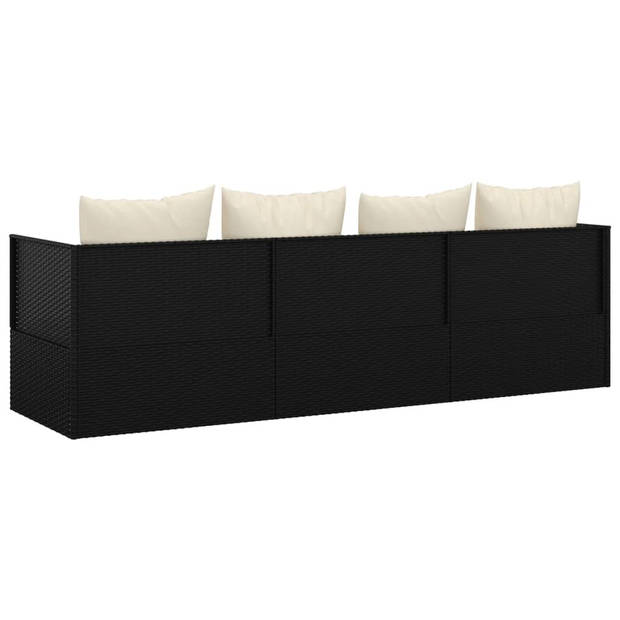 vidaXL Loungebed met kussens poly rattan zwart