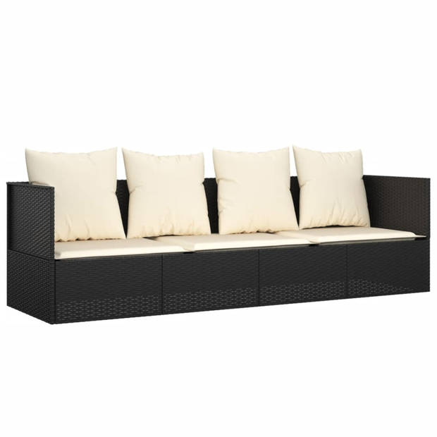 vidaXL Loungebed met kussens poly rattan zwart