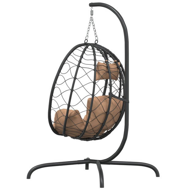 vidaXL Hangstoel met kussen poly rattan en staal taupe