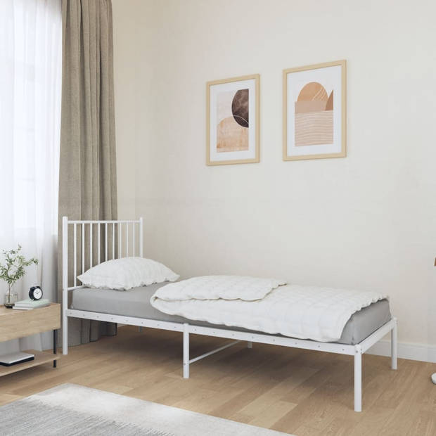 vidaXL Bedframe met hoofdbord metaal wit 75 x 190 cm