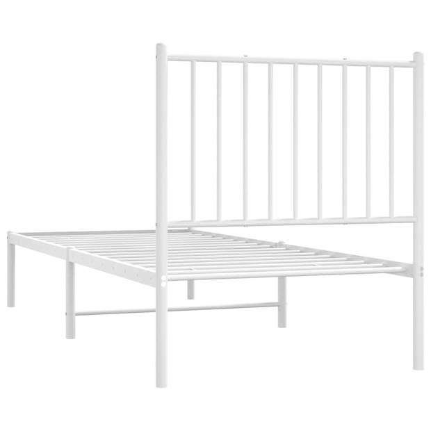 vidaXL Bedframe met hoofdbord zonder matras metaal wit 75x190 cm