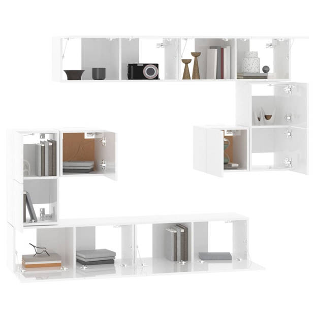 The Living Store Televisiewandmeubelen - Hoogglans wit - Set van 2x tv-meubel (S) - 2x tv-meubel (M) - 4x tv-meubel