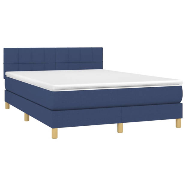 vidaXL Boxspring met matras stof blauw 140x200 cm