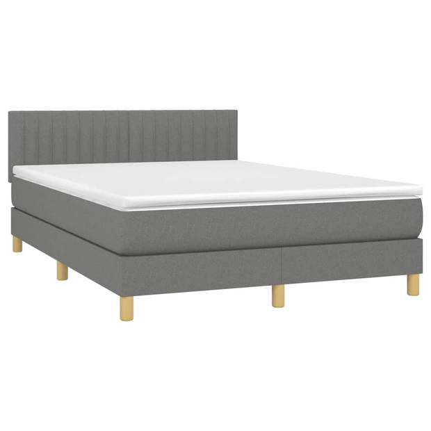 vidaXL Boxspring met matras en LED stof donkergrijs 140x190 cm