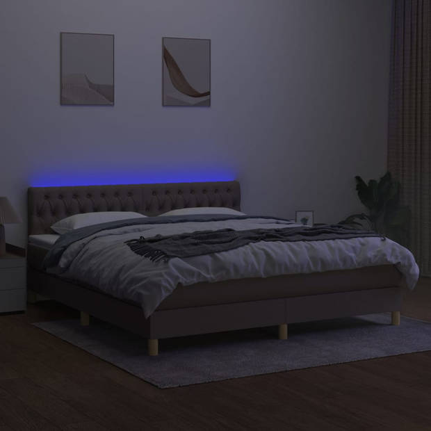 vidaXL Boxspring met matras en LED stof taupe 180x200 cm