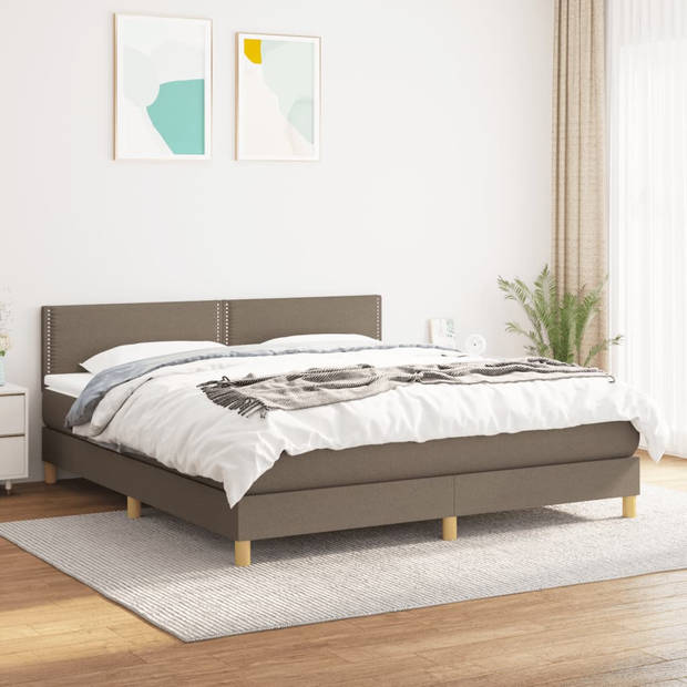 vidaXL Boxspring met matras stof taupe 180x200 cm