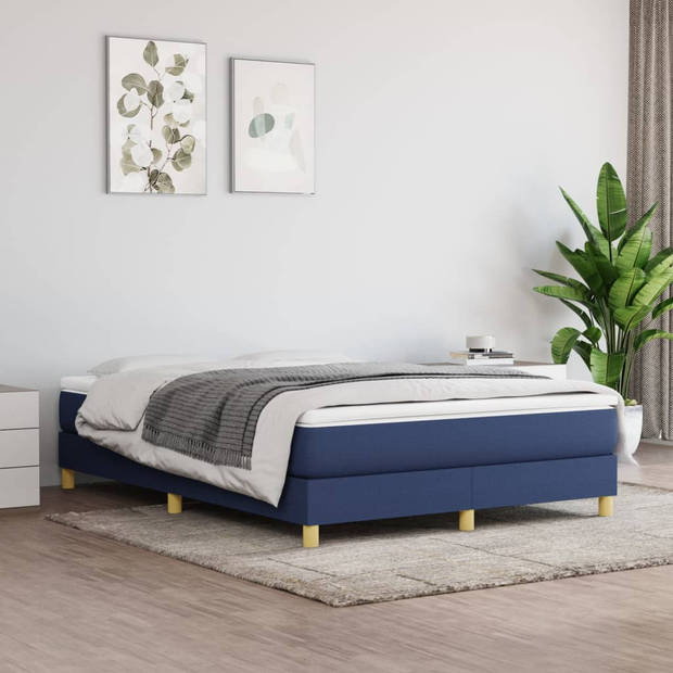 vidaXL Boxspring met matras stof blauw 140x190 cm