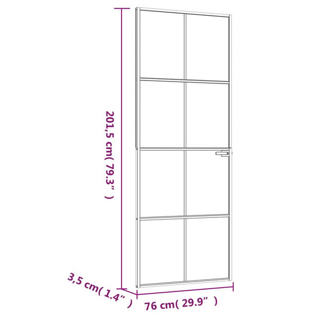 vidaXL Binnendeur 76x201,5 cm gehard glas en aluminium smal wit