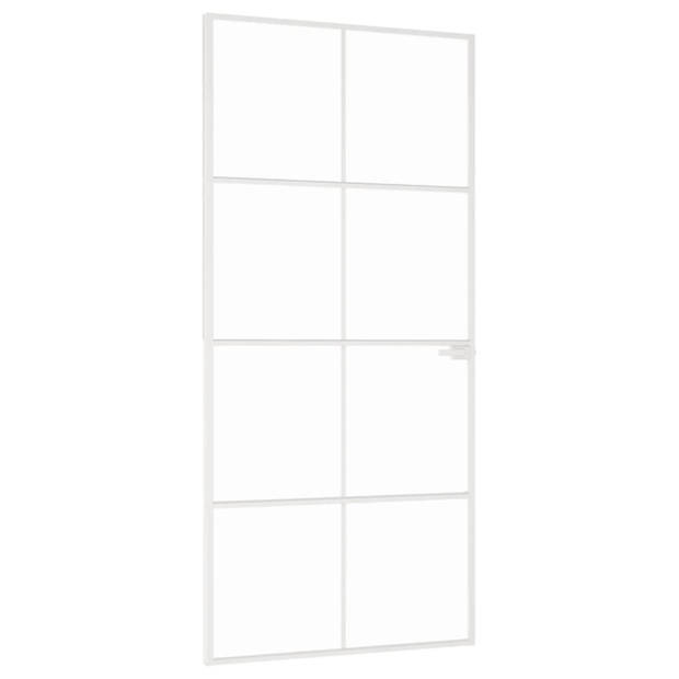 vidaXL Binnendeur 93x201,5 cm gehard glas en aluminium smal wit