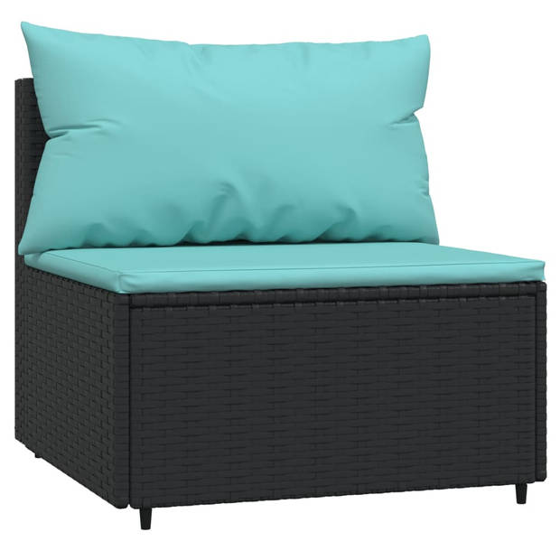 vidaXL 3-delige Loungeset met kussens poly rattan zwart