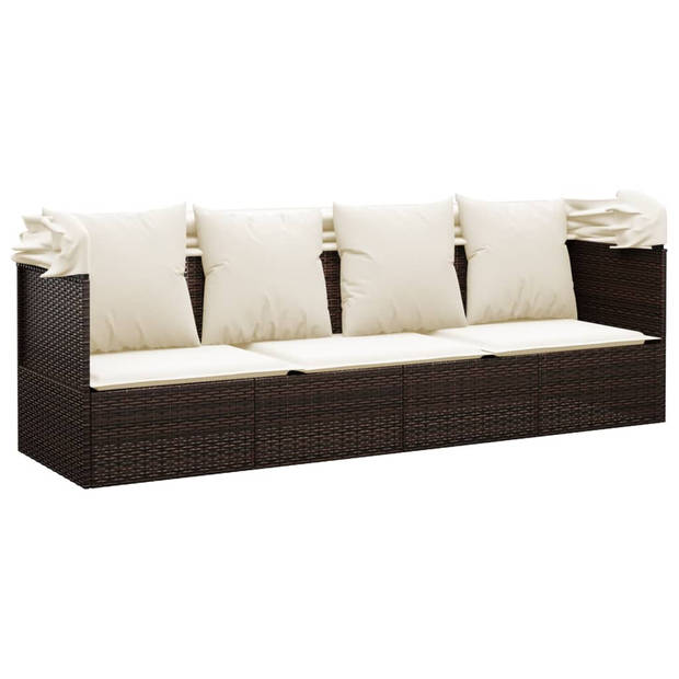 The Living Store Loungeset - Poly Rattan - Met Luifel - Bruin - 203x58x56 cm