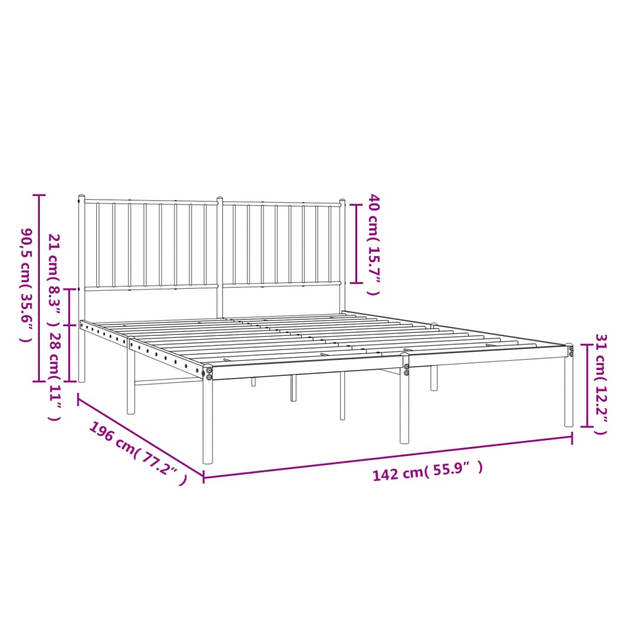 vidaXL Bedframe met hoofdbord metaal wit 135x190 cm