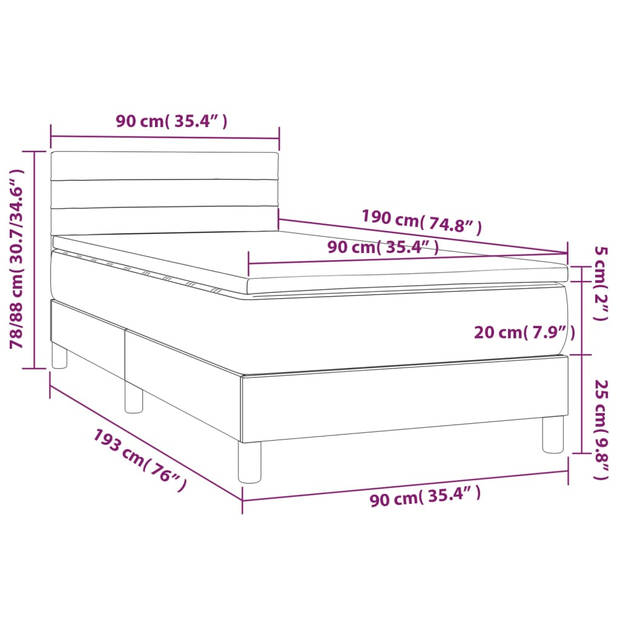 vidaXL Boxspring met matras fluweel donkergrijs 90x190 cm