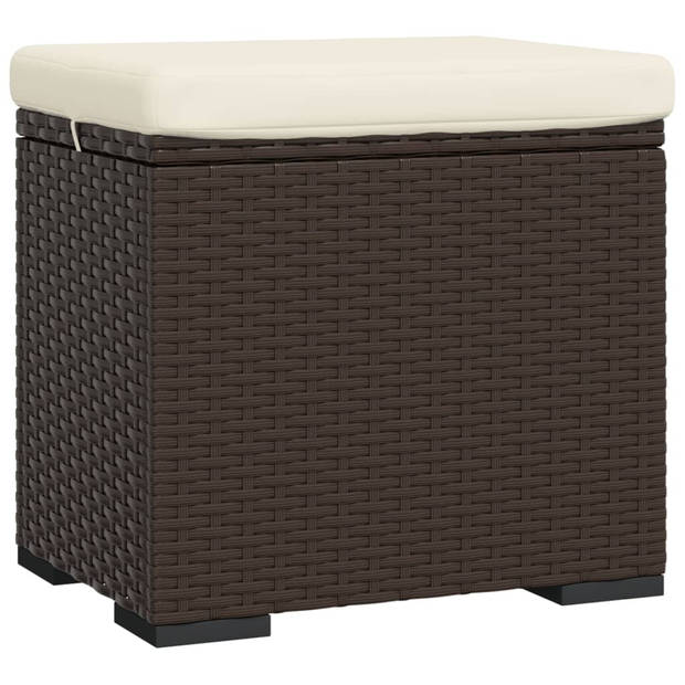 The Living Store Hocker Bruin PE Rattan - 40x30x40 cm - Met kussens