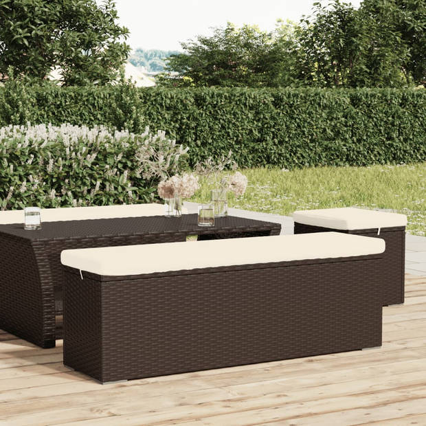 vidaXL Hocker met kussen 110x30x40 cm poly rattan bruin