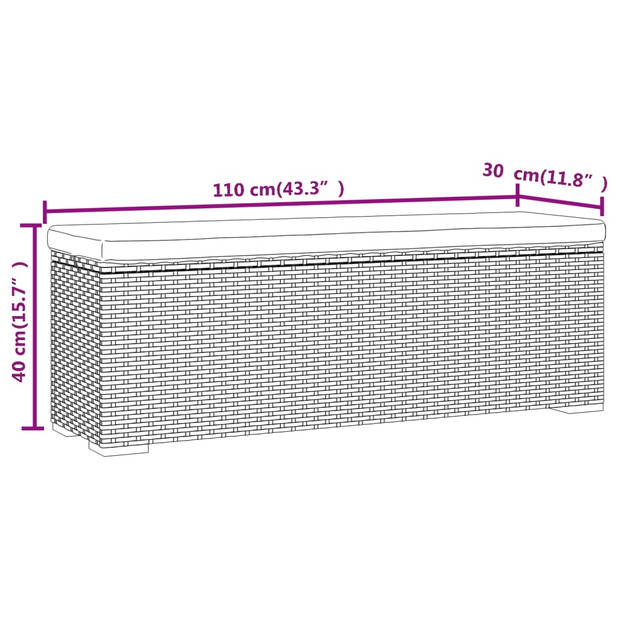 vidaXL Hocker met kussen 110x30x40 cm poly rattan bruin