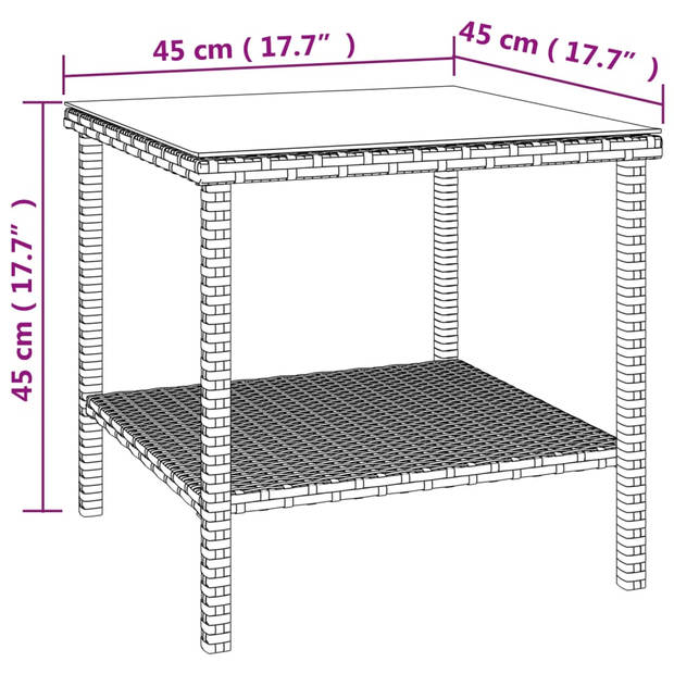 vidaXL Bijzettafel 45x45x45 cm poly rattan en gehard glas zwart