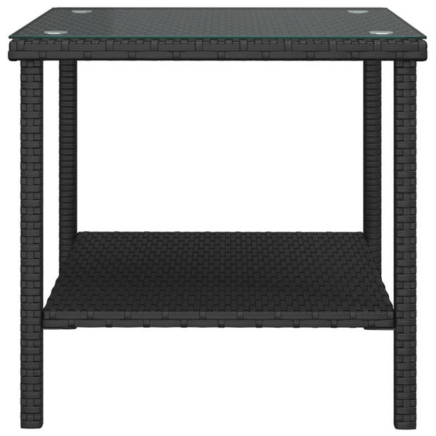 vidaXL Bijzettafel 45x45x45 cm poly rattan en gehard glas zwart