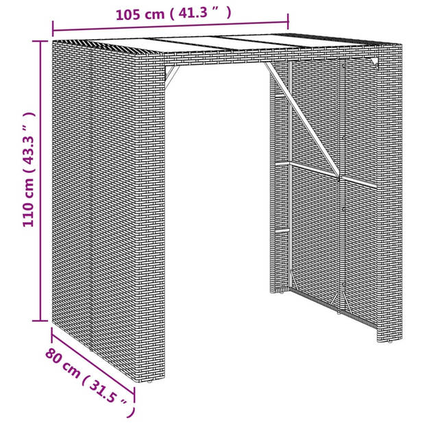 vidaXL Bartafel met glazen blad 105x80x110 cm poly rattan zwart