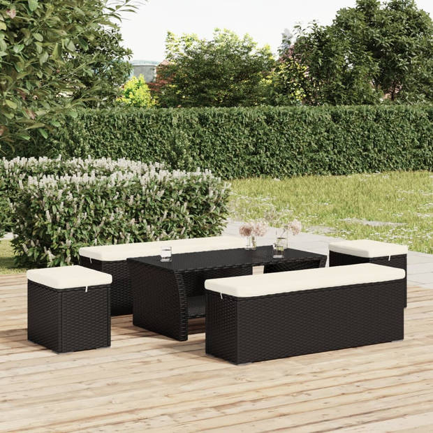 The Living Store Hocker - PE Rattan - 40x30x40 cm - Zwart