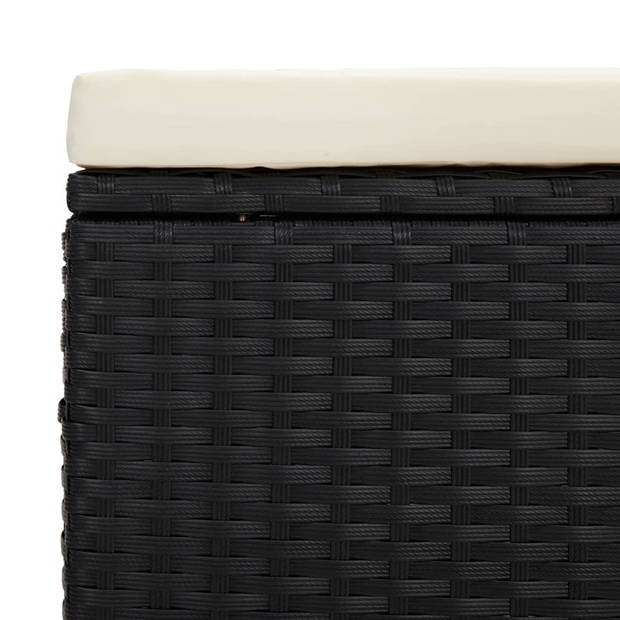 The Living Store Hocker - PE Rattan - Zwart - 40x30x40 cm - Schuimkussen - Crèmewit - Geschikt voor binnen en buiten -