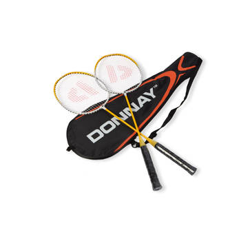 Hoogwaardige 2x Badminton Racket Set - Lichtgewicht - Geel - Inclusief Opbergtas en 3x Bio Plastic Shuttles