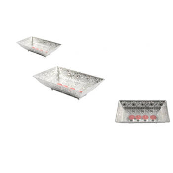 Set van 3 prachtige decoratieve schalen-Metalen dienblad zilver 28x17 cm rechthoekig Decoratieve dienbladen Metalen