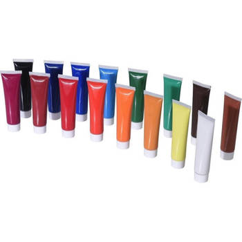 Acrylverf tubes in 16 kleuren 36 ml - Hobby/knutselmateriaal - Schilderij maken - Verf op waterbasis - Verschillende