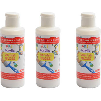3X Acrylvernis 80ML - Glanzende vernis - Transparant - Gloss - Acrylic varnish Gloss
