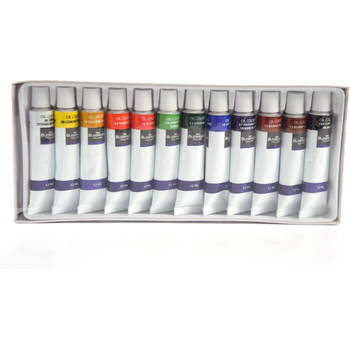 Acrylverf Set met 12 kleuren Tubes 12 x 12 ml Hoge kwaliteit niet giftige rijke pigmenten Perfect voor papier steen