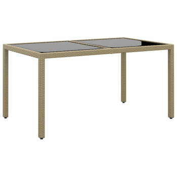 vidaXL Tuintafel 150x90x75 cm gehard glas en poly rattan beige