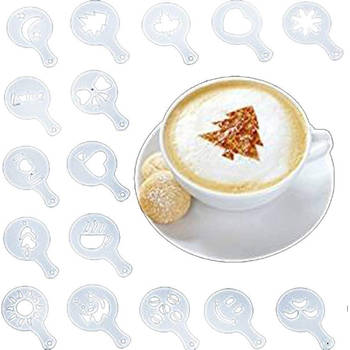 16 Cappuccino Koffie Barista Stencils Sjabloon Strooipad Duster Spray - Cappuccino sjabloon - Herbruikbaar Barista Set -