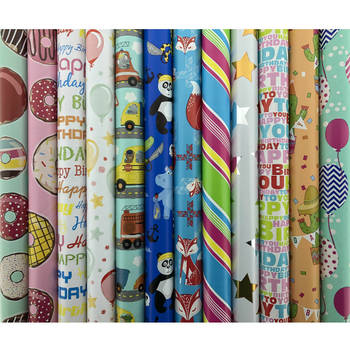 Assortiment 5 rollen luxe cadeaupapier inpakpapier voor kinderen en volwassenen Party - 200 x 70 cm