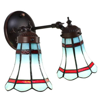 HAES DECO - Wandlamp Tiffany Blauw, Rood 30x23x23 cm E14/max 2x25W