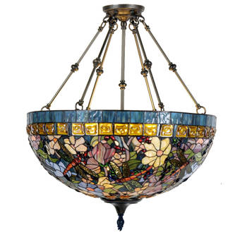 HAES DECO - Hanglamp Tiffany Blauw, Beige Ø 70x75 cm E27/max 6x60W