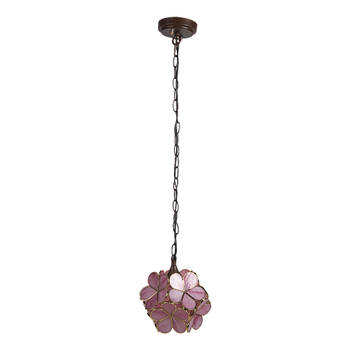 HAES DECO - Hanglamp Tiffany Roze, Geel 21x21x17/90 cm E14/max 1x40W
