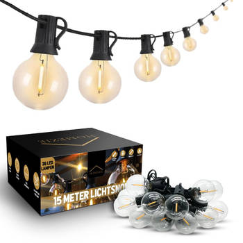 Homezie Lichtsnoer 15 meter met 30 kunststof LED bulbs Warm wit Waterdicht Koppelbaar & Dimbaar