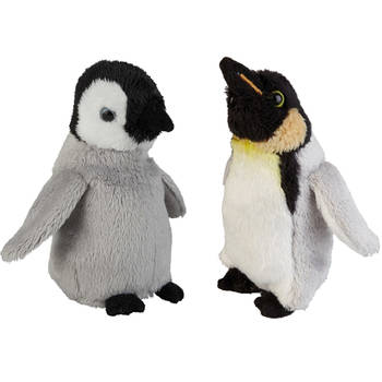 Zuidpool serie pluche knuffels 2x stuks - Pinguin met kuiken van 15 cm - Vogel knuffels