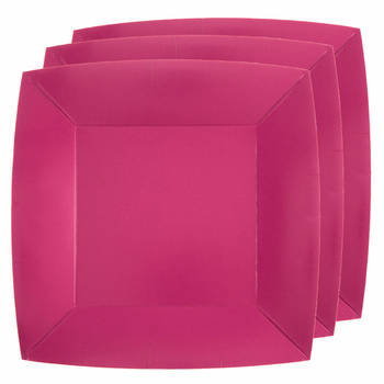 Santex feest gebak/taart bordjes - fuchsia roze - 10x stuks - karton - 18 cm - Feestbordjes
