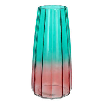 Bellatio Design Bloemenvaas - blauw/roze - glas - D10 x H21 cm - Vazen