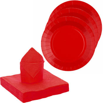 Santex servies set karton - 20x bordjes/25x servetten - rood - Feestbordjes