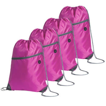 Sport gymtas/rugtas - 4x - roze - 34 x 44 cm - polyester - met rijgkoord - Gymtasje - zwemtasje