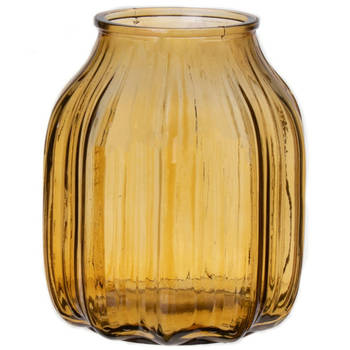 Bellatio Design Bloemenvaas klein - geel glas - D14 x H16 cm - Vazen