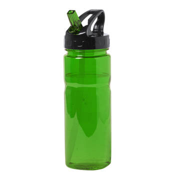 Kunststof waterfles/drinkfles/sportfles - groen transparant - met drinktuit - 650 ml - Drinkflessen