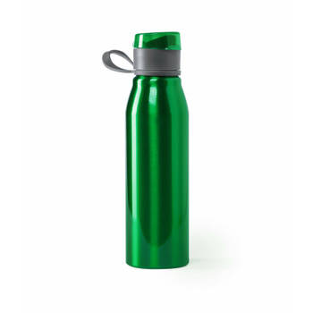 Aluminium waterfles/drinkfles kleur metallic groen - met schroefdop - 700 ml - Drinkflessen