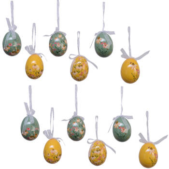 Decoris decoratie paaseieren hangend - 6 cm - 12x stuks - foam - Feestdecoratievoorwerp