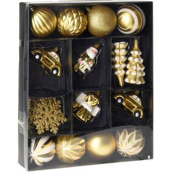 20x stuks kerstballen en kersthangers figuurtjes goud kunststof - Kersthangers