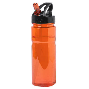 Kunststof waterfles/drinkfles/sportfles - oranje transparant - met drinktuit - 650 ml - Drinkflessen