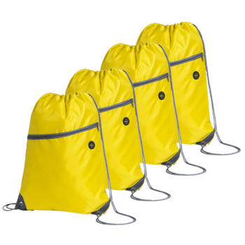Sport gymtas/rugtas - 4x - geel - 34 x 44 cm - polyester - met rijgkoord - Gymtasje - zwemtasje