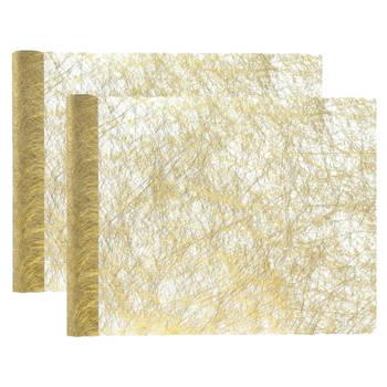 Santex Kerst tafelloper op rol - 2x - polyester - metallic goud - 30 x 500 cm - Tafellakens